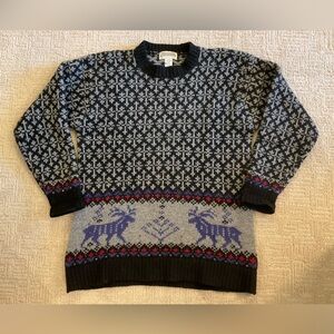 Vintage 80s/90s 100% Shetland Wool Nordic Fair Isle Sweater L EUC Cabincore Cozy